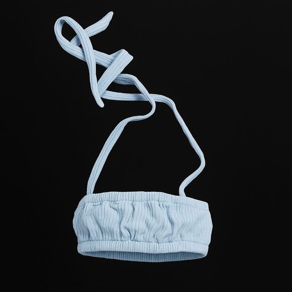 We Wore What Revolve Tie Halter Wide Rib Bra Top Women's Size XS Storm Blue NWT - Picture 16 of 16